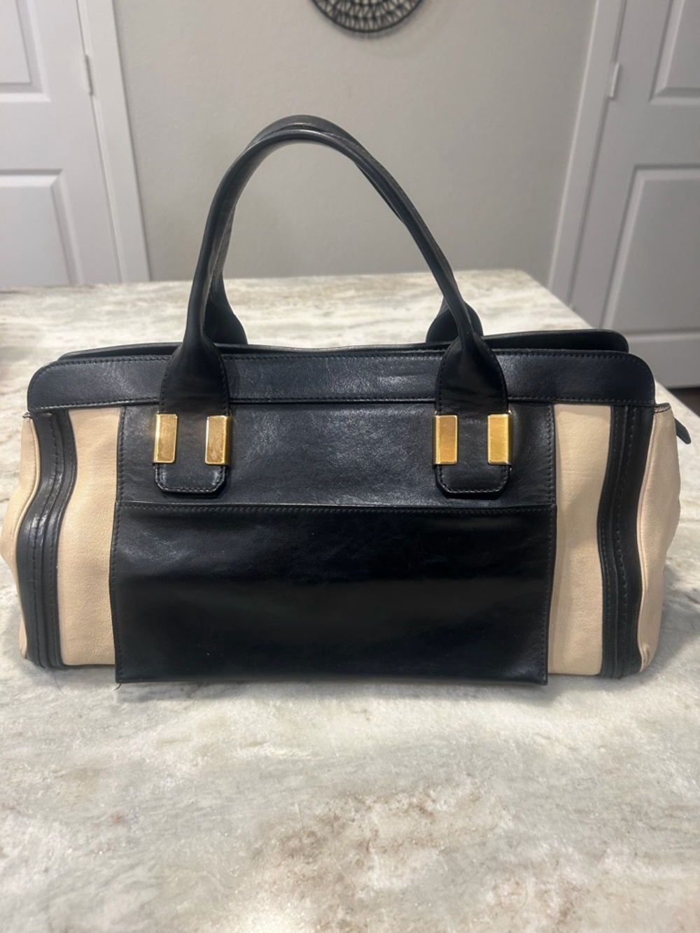 Chloe Black & Cream Leather Top-Handle Satchel - Picture 3 of 10